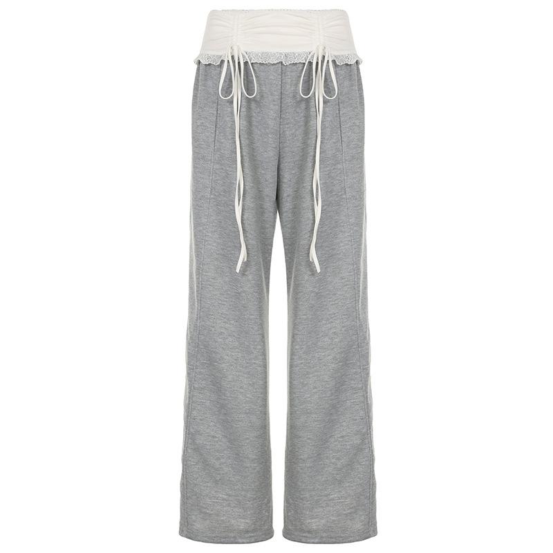 

Женские кружевные сращивающиеся поясные резинки на шнурке свободные драпированные узкие прямые повседневные брюки M серый
