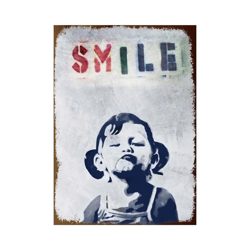 Banksy Graffiti Art Metal Tin Sign Poster Street Wall Painting Love Little Boy Poster Living Room Corridor Bar Home Decoration
