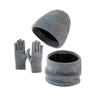 3Pcs/Set Winter Hat Scarf Gloves Set Solid Color Windproof Brimless Hat Neck Warmer Touch Screen Gloves Set