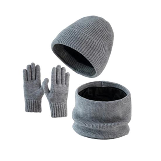 

Набор из 3 предметов: зимняя шапка, шарф, перчатки, однотонный, ветрозащитный, без полей, грелка для шеи, набор перчаток для сенсорного экрана светло-серый