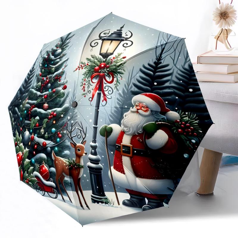 Stained Glass Reindeer Art Compact Travel Automatic Umbrella with 8-Rib Lightweight Travel Essential Fashion Lovers
