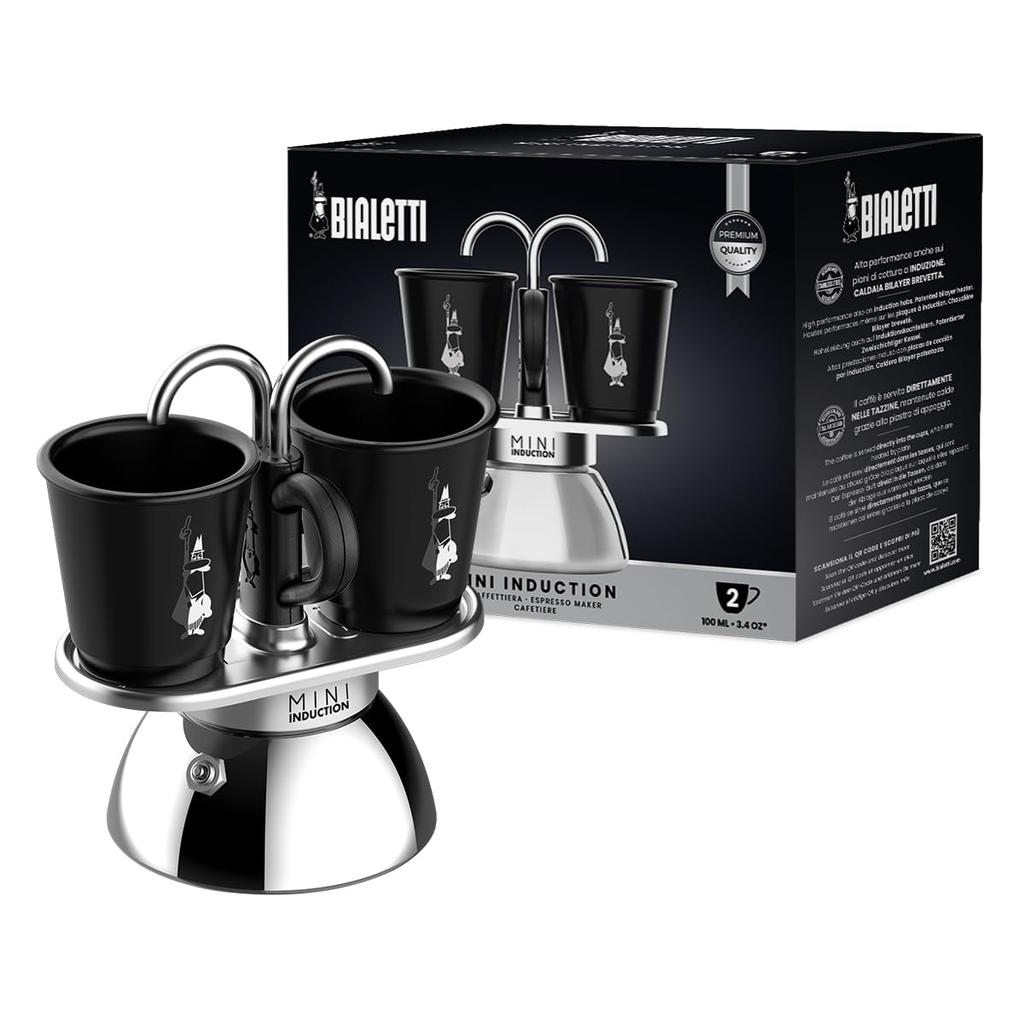 Bialetti Mini Express Induction 2 Cups IH Compatible & Direct Fire TypeEspresso Cup Included (Coffee Maker Espresso Maker Macchinetta)