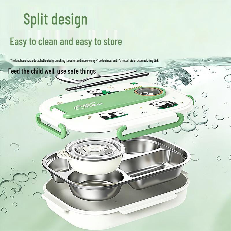 Bento Lunch Box Isolato per Bambini in Acciaio Inossidabile 316 con 4 Scomparti, Ciotola per Zuppa & Posate