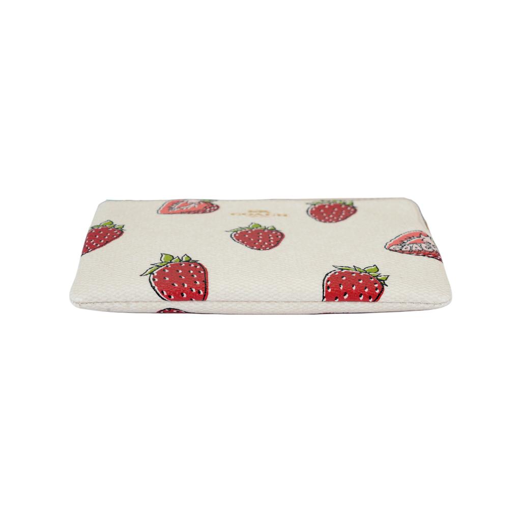 Coach Corner Zip 16 Strawberry Print Leather Clutch Small Women Clutch Chalk Red CBB81-IMCAH