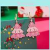 Stylish Pink Christmas Tree Earrings And Necklace Set Gorgeous Holiday Gift For Girls