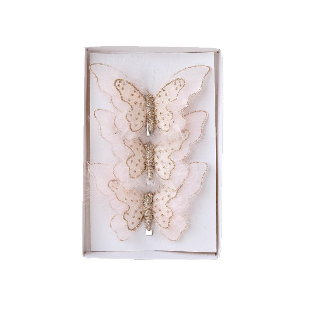 3PCS simulation double layer sequin feather butterfly pendant Christmas tree decoration pendant combination set  embellishment