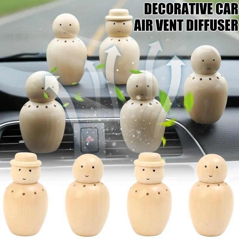 Car Air Freshener Wooden Man Shape Natural Wood Essential Oil Diffuser No Residue for Car Interior Decoration Long-Lasting Scent