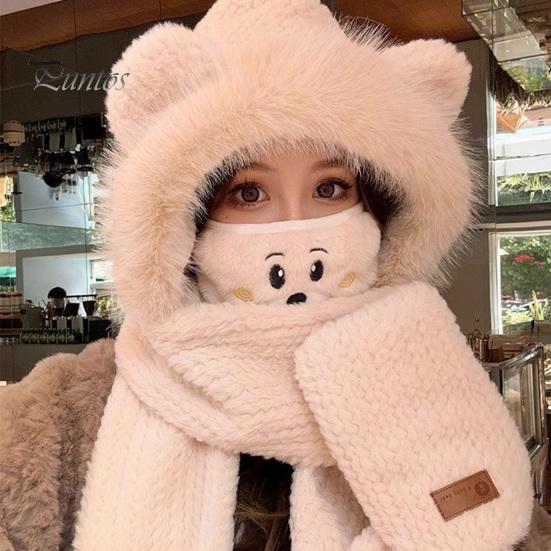 Dámská zimní čepice s integrovaným šátkem a rukavicemi Silná hřejivá umělá kožešina větruodolná Medvěd uši Dekor Plná ochrana Venkovní Cyklistika Turistika Cestování Studená