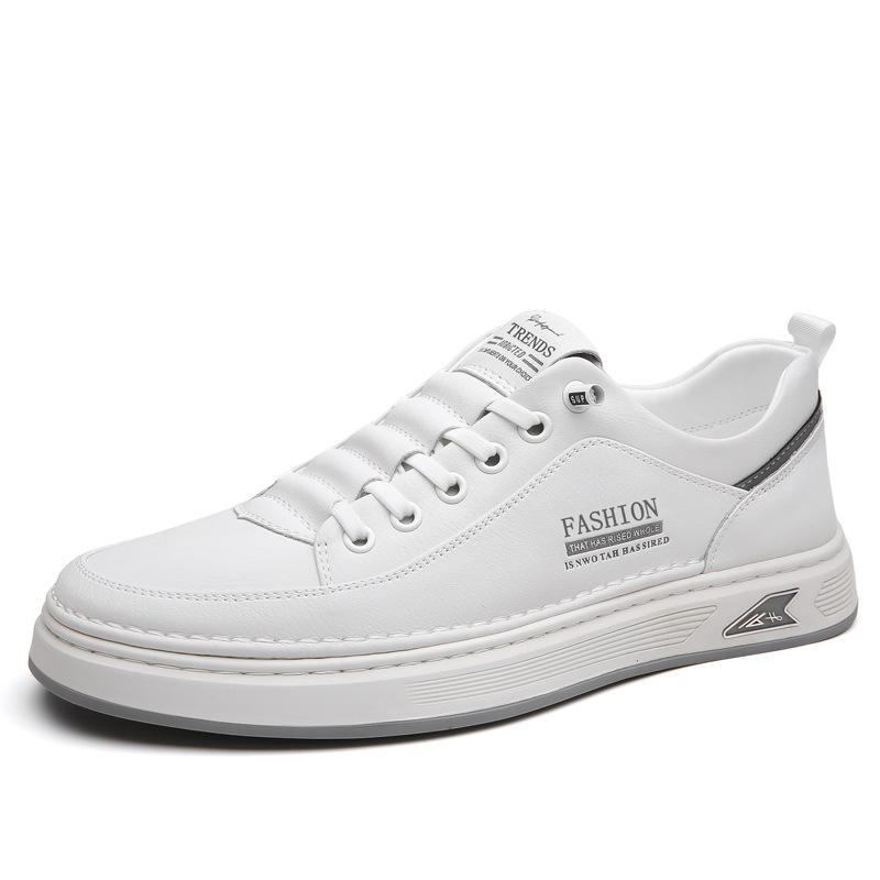 

Мужская обувь 2024 года, лето, новая корейская версия, трендовые кожаные белые туфли, мужская мягкая подошва, дышащая, нескользящая, повседневная обувь для сёрфинга 38