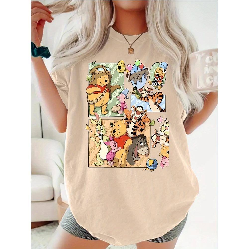 

Disney Winnie The Pooh Family Collage Print Crew Neck Short Sleeve T-Shirt Women s Fashion Casual Vintage Style Top M