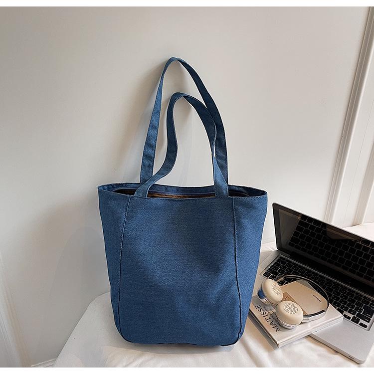 Winter 2025 Plaid Washed Denim Embroidered Handbag - Large Capacity Shoulder Bag