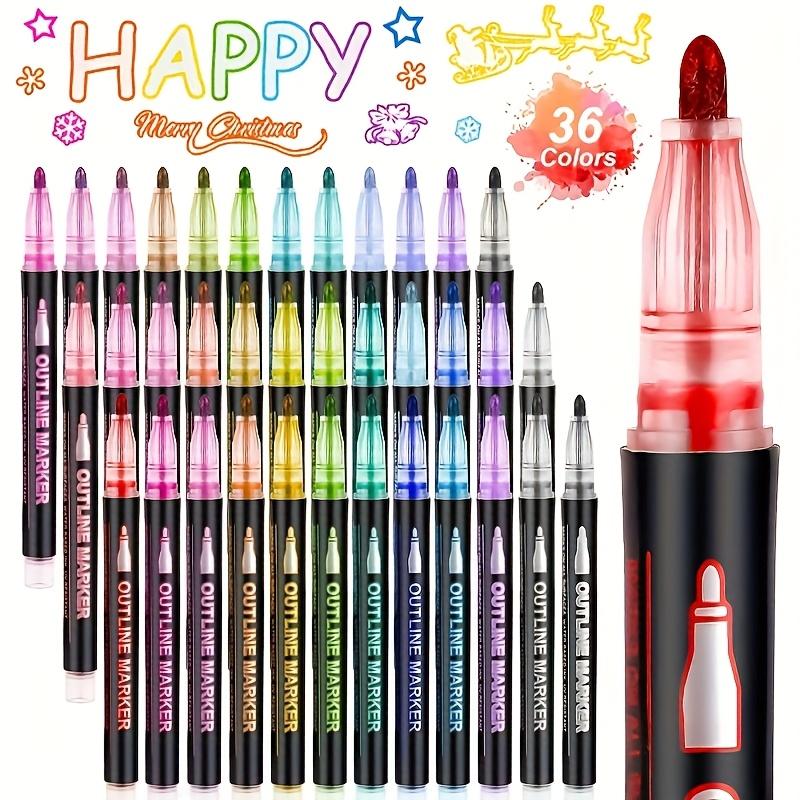 24 Color Double Line Outline Art Pen Marker Pen DIY Graffiti Outline Marker Pen Highlighter Scrapbook Diary Poster Card