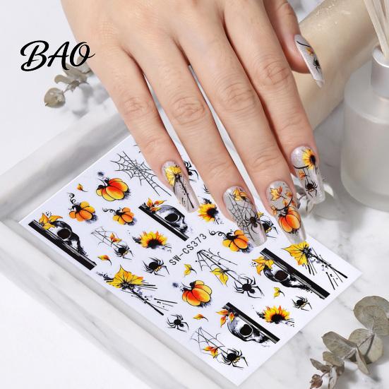 Nail Art Accessories Women Stickers for Autumn Halloween, Pumpkin Spider Web Skull Flame Decals Manicure Decal, DIY Supplies Holiday Party Decal