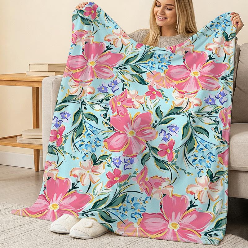 Floral Flannel Throw Blanket No Shedding, Soft Skin-Friendly Warm Cozy for Home, Couch Napping, TV Time, Halloween & Christmas