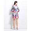 Spring Summer Designer Runway Print Letter 2 Piece Set Women's Lapel Shirt + Mini Short Pleated Skirt Office Lady Suits