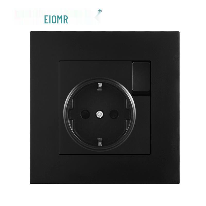 Black 16A German Standard Socket Panel with Double USB + Type C, Concealed European Installation
