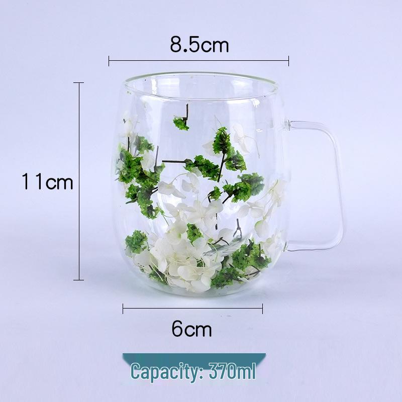 Luxury Double-Layer Glass Cup with Real Flowers and Quicksand Design