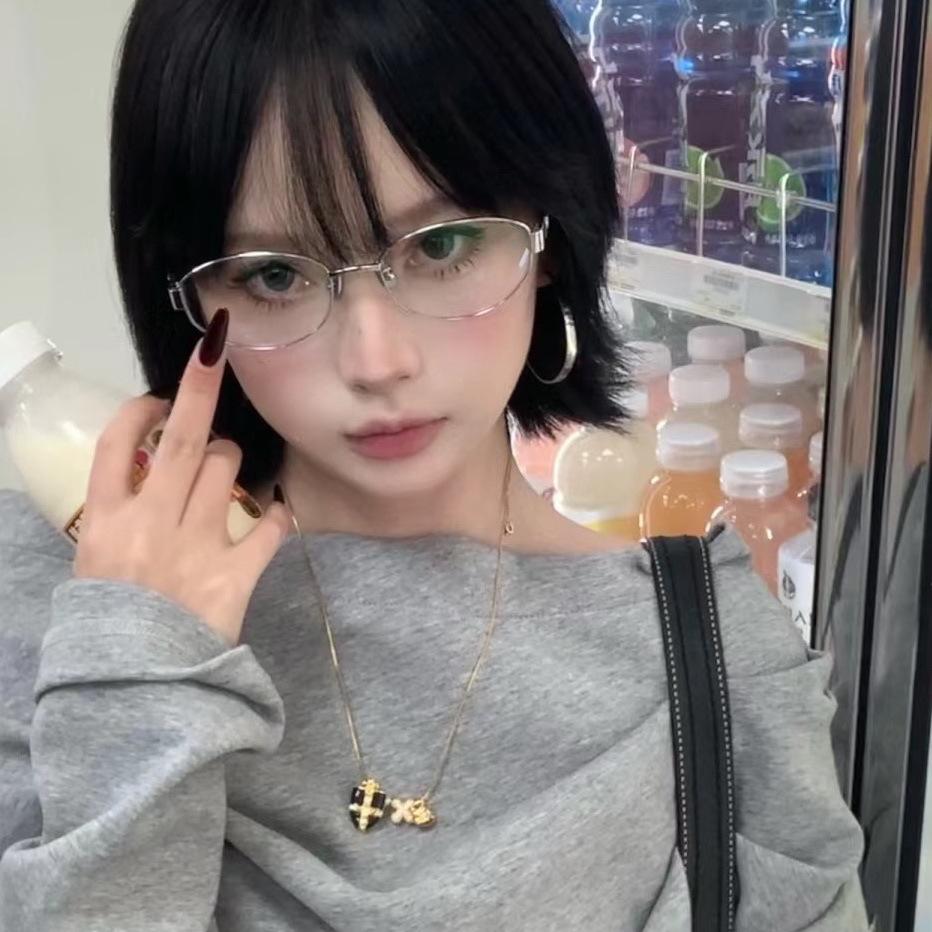 New Metal Oval Eyeglass Frames Women's INS Style Fashion Street Style Eyewear Anti Blue Light Glasses Non Prescription