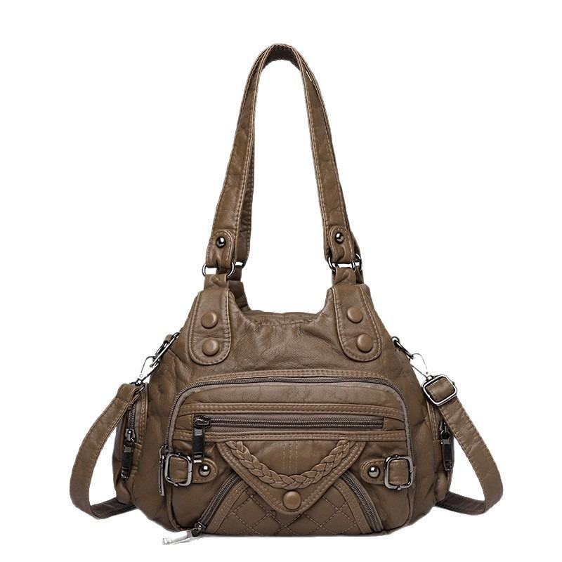 New Stylish Retro Large-capacity Portable Casual Washed Leather Crossbody Women's Shoulder Diagonal Span Bag