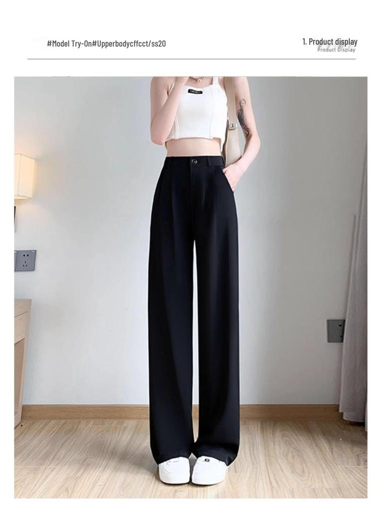 Ice Silk Women's Petite Wide-Leg Pants - Summer Thin Drape Straight Suit Pants 2026 Casual Style