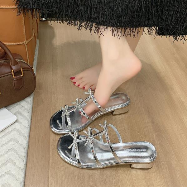 

Fashion Female Shoes Square heel Slippers Casual Glitter Slides 2025 Block Luxury Jelly Soft Scandals Fashion Crystal Spring Square heel 35