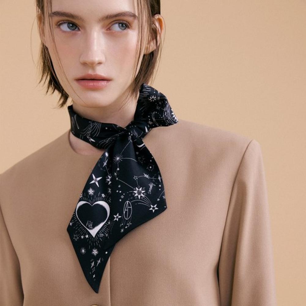 Avvina Pelle Black Long Twilly Silk Scarf Single option