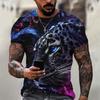 3D Gedrucktes Flammen Hund Leopard Wolf T-Shirt Herren Tier Muster Oberteile Sommer Harajuku Lockere T-Shirts Kurze Ärmel Rundhals T-Shirts
