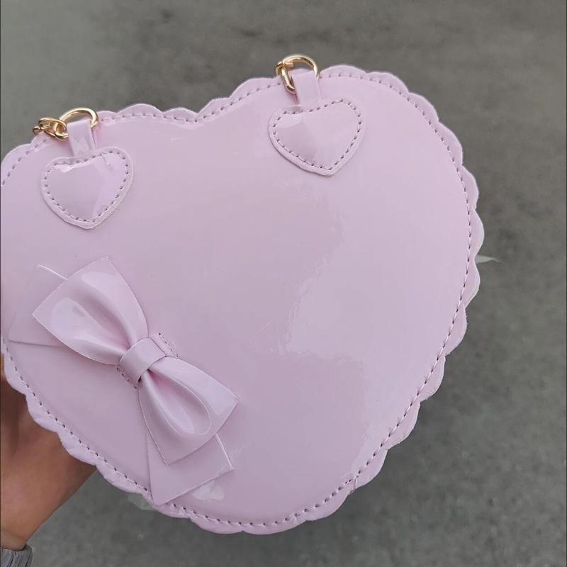 Borse Lolita a Forma di Cuore in PU per Ragazze con Fiocchi Borsa a Spalla Giapponese Due Misure Kawaii Borsette a Forma di Conchiglia Borsa a Tracolla Rosa Carina Regali
