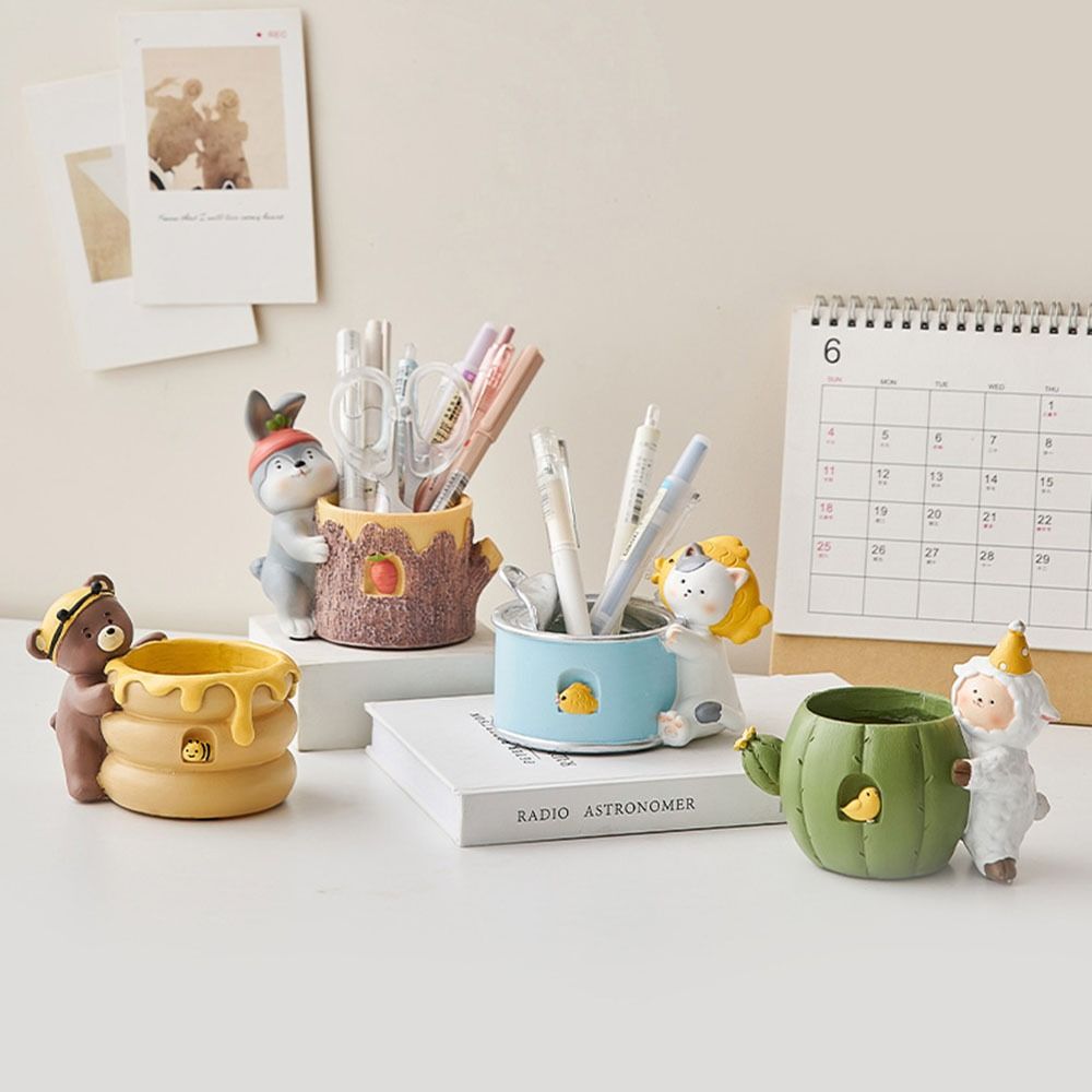 Decorative Multifunctional Pen Holder Cartoon Animal Ornaments Makeup Brush Holder  Desktop