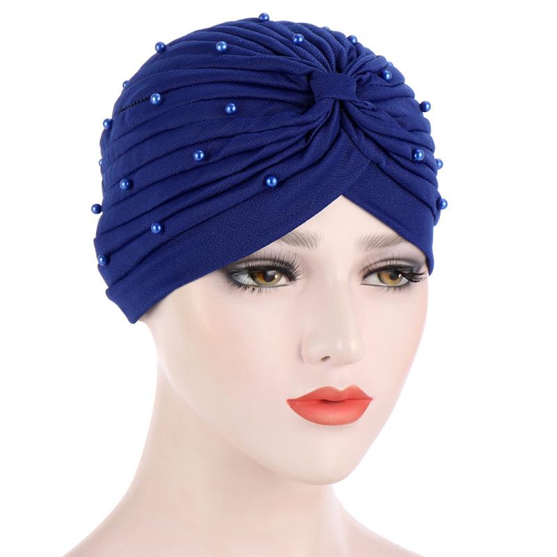 Cotton Solid Folds Pearl Muslim Turban Scarf  Women Islamic Inner Hijab Caps Arab Wrap Head  Femme Musulman Turbante Mujer