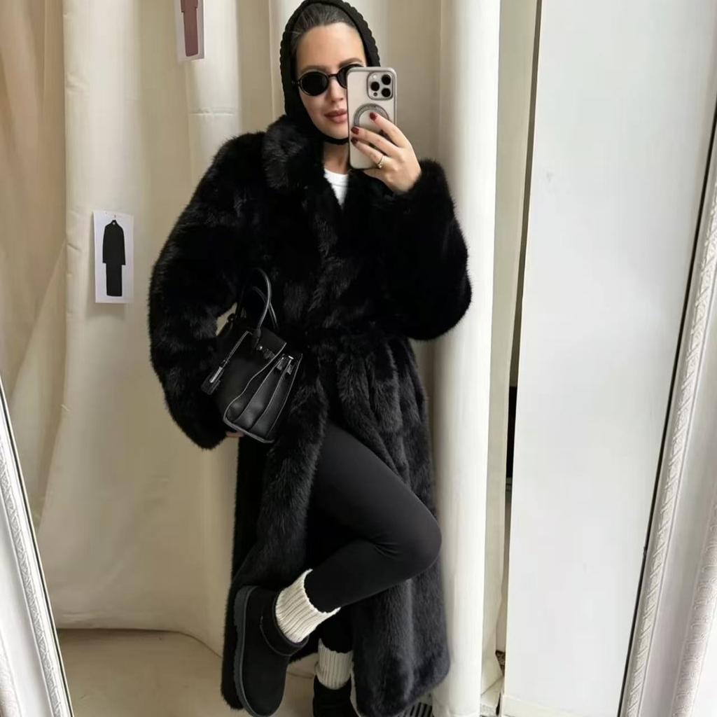 Coat Medium and Long Women's Plush Coat Stand-up Collar Winter New Black Fur Imitation Fur Mink Velvet Coat