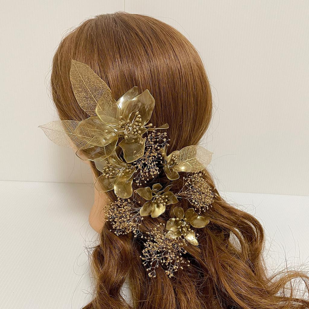 American Flower Headpiece, Gold Flower, Japanese Style Hair Ornament, Coming-of-Age Ceremony, Graduation Ceremony, Wedding, Furisode, Hakama, Dried