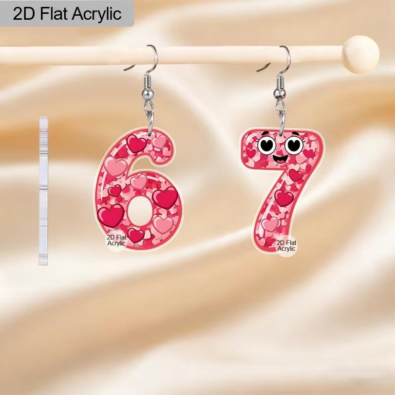 Valentine s Day red pink digital love earrings 2D acrylic niche design sense creative funny smiley face earrings