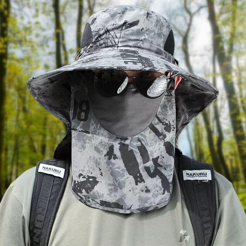 

with Shawl Veil Men Sun Hat 56-60cm Fisherman Hat Sand Prevention Fishing Cap Camp сірий