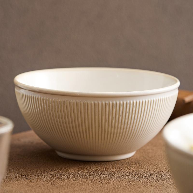 2024 beige boiled sauerkraut fish large basin bowl simple ceramic soup noodle bowl household ricesalad new