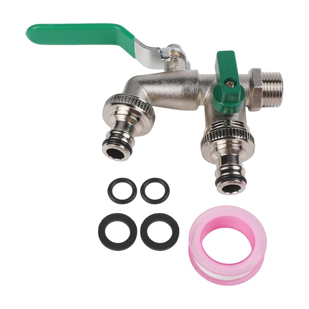 Double Outlet Faucet for Garden with Copper Construction and Hose Connectors