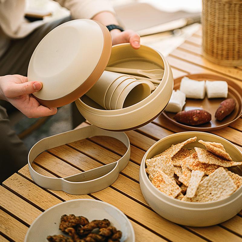 Neuer zusammenklappbarer Camping-Picknick-Geschirrkorb mit Deckel, faltbarer Aufbewahrungskorb