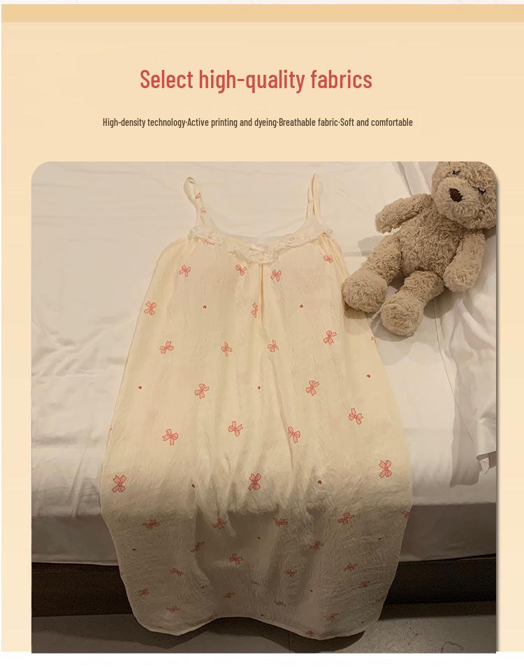 2026 Women's Cloud Cotton Spaghetti Strap Nightgown with Chest Pads, Sweet Long Dress for Home or Outdoors