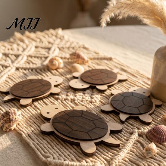 Wooden Mats for Hot Drinks Turtle/Butterfly Coasters Coffee Mugs And Tea Cups, Heat Resistant Rustic Kitchen Table Decor Mats, Insulation Pad