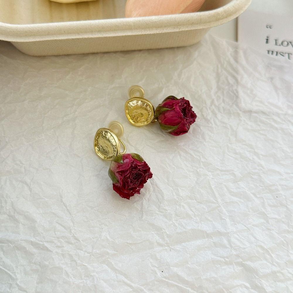 Ear Jewelry Rose Flower Ear Clip Korean Style Sweet Earrings Preserved Rose Earrings  Hipster