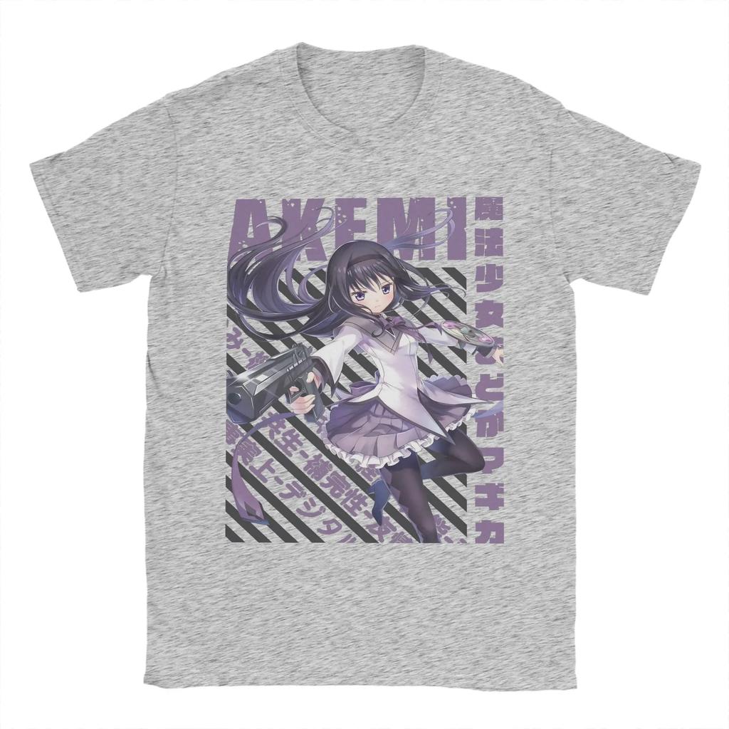 Men T-Shirts Mahou Shoujo Homura Akemi Cotton Tee Shirt Short Sleeve Madoka Magica Anime T Shirt Crew Neck Clothing