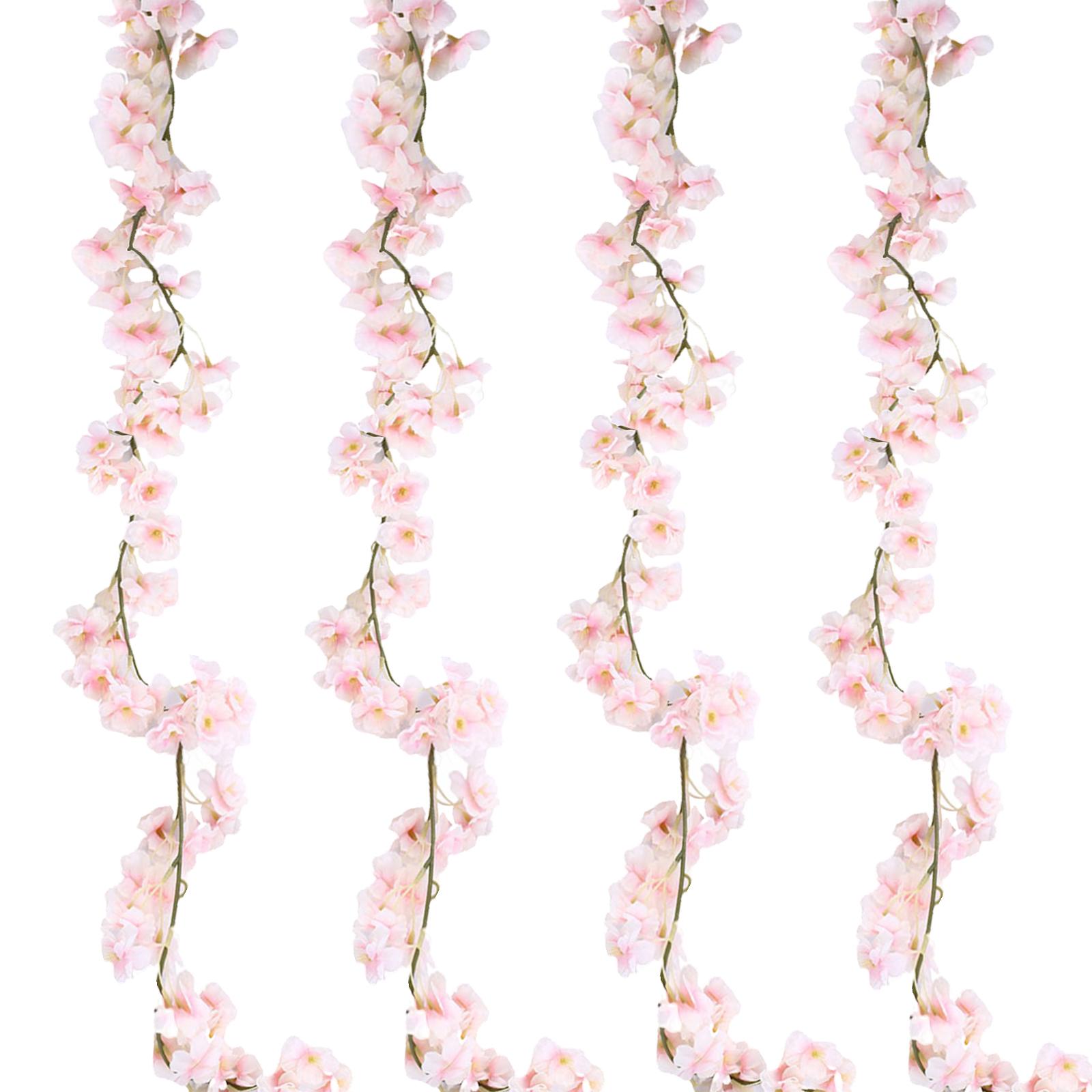 

4Pcs Artificial Flowers 1.8M Cherry Blossoms Vines Silk Flowers Sakura Rattan Hang Garland Home Christmas Ornament Wedding Decor 4Pcs