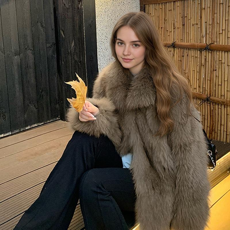 Women's Imitation Fox Fur Coat Women's Autumn and Winter Environmental Protection Fur Mid-length Fur Coat