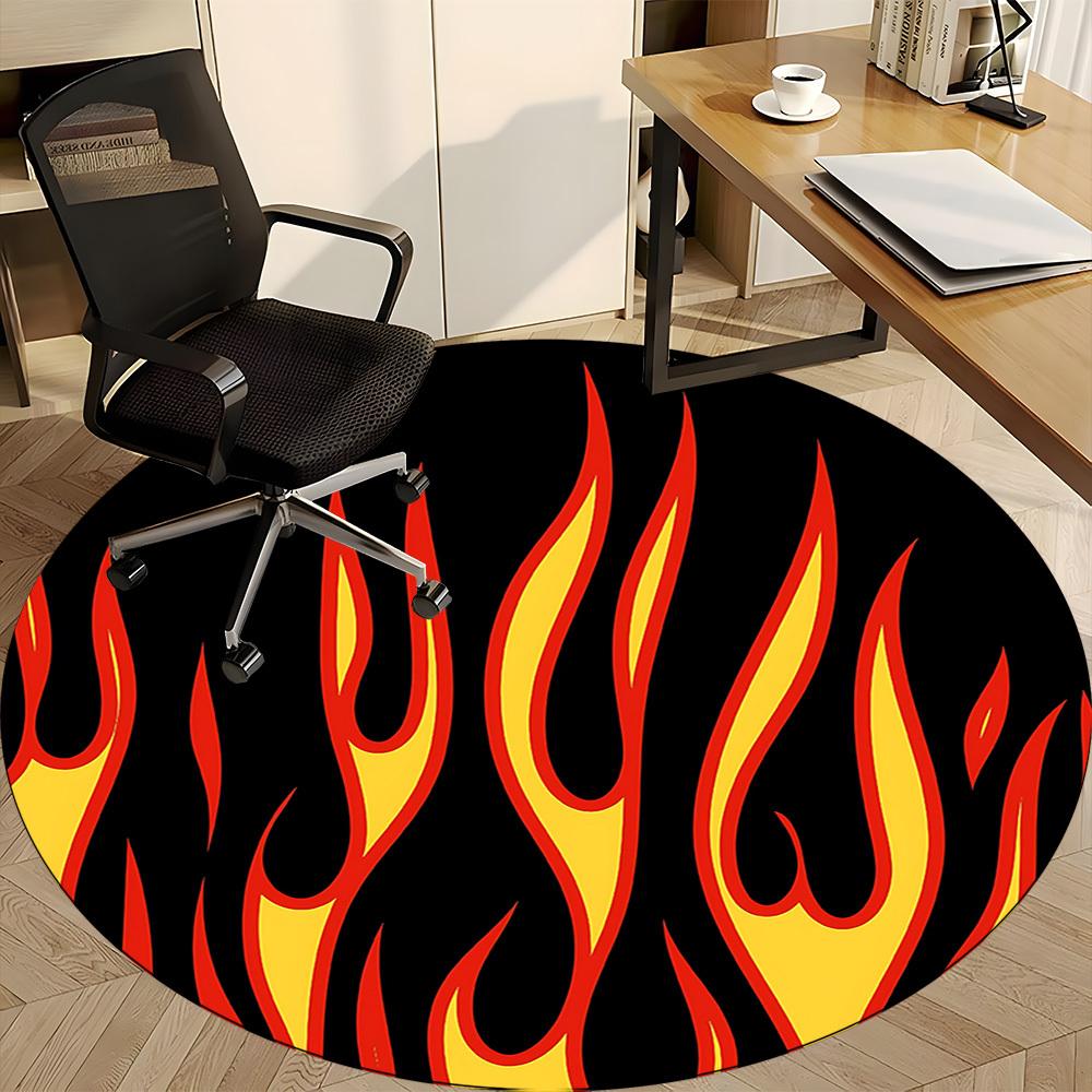 1pc Flame Pattern Carpet, Round Non Slip Durable Large Size Office Carpet, Suitable for Office