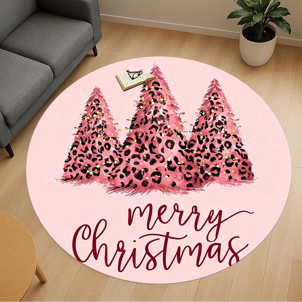 1PC Christmas Tree Leopard Print Office Round Area Rug, Under Office Chairs Bedroom Living Room Home Decor, Carpet for Office -1110136
