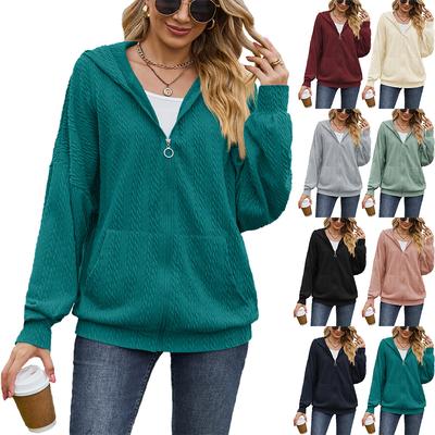 2023 jesienno-zimowa damska dorywczo jednokolorowa kieszeń z długim rękawem luźna bluza z kapturem