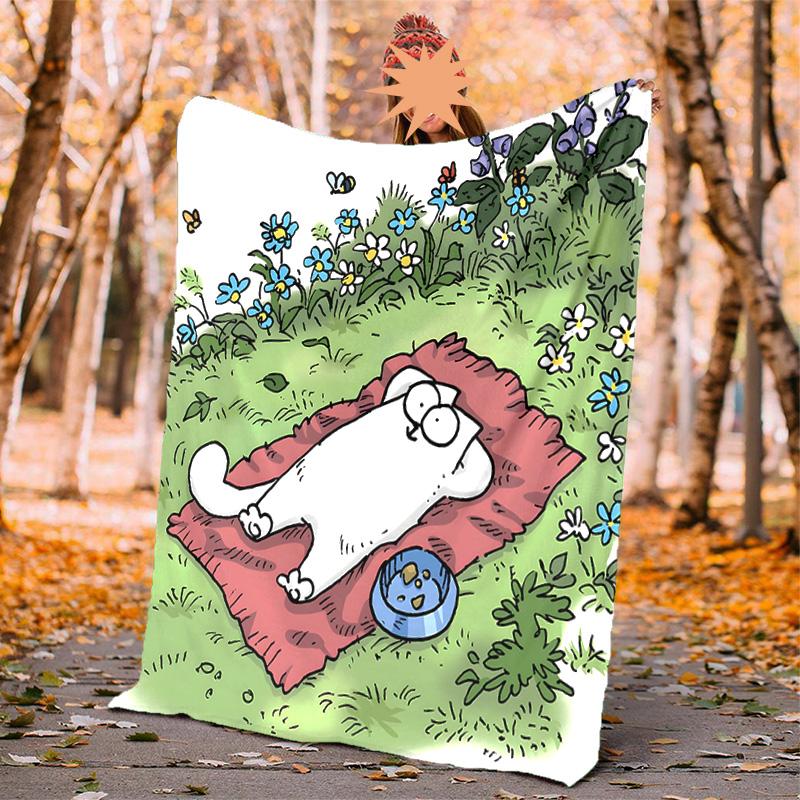 Simon's Cat Flanelldecke Weich Warm Ganzjahresdecke, Design für Camping, Autoreisen, Wandern Sofa, Bett, Büro Perfektes Geschenk für Partys