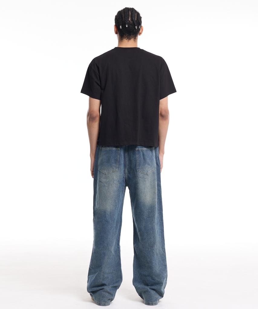 CREAM SODA LAB Men'S Standard Fit Cropped Short Sleeve Tee Black