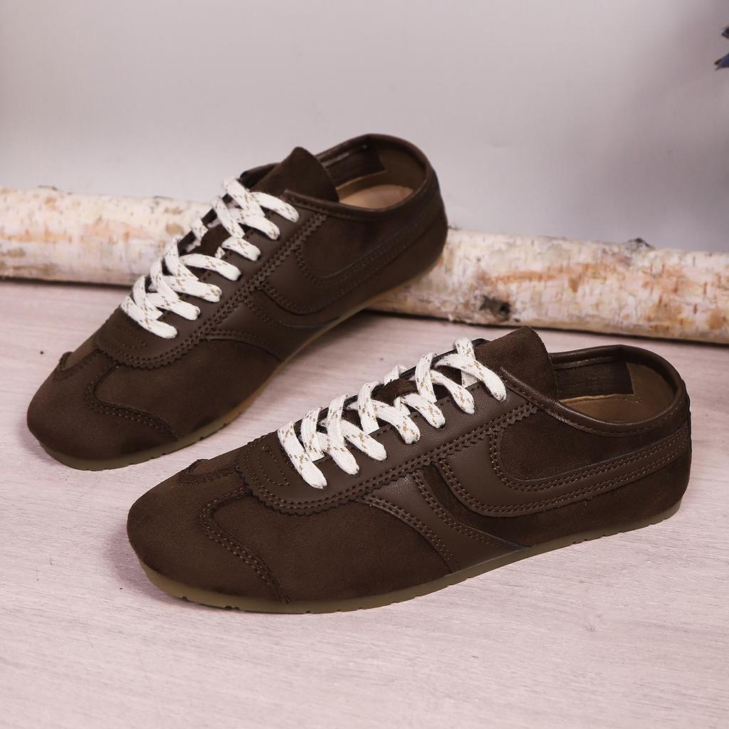 Móda 2025 Nové Dámské Tenisky Semišové Retro Německé Tréninkové Boty Módní Ploché Ležérní Boty Pohodlná Kulatá Špička Šněrovací Studentské Boty