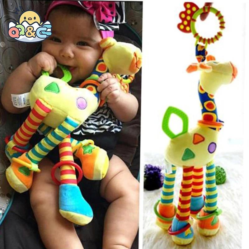 Non-Toxic Soft Giraffe Animal Handbells Rattles Plush Infant Baby Development Handle Toys With Teether Baby Toy For Newborn